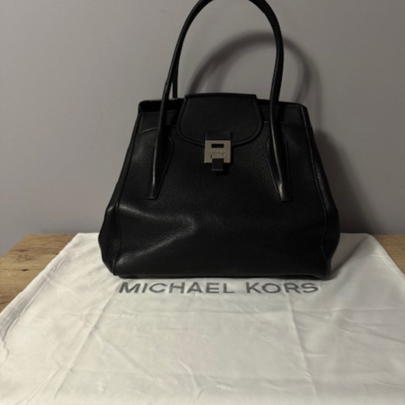 Michael Kors Collection Large Pebble Calf Leather Satchel - Black - Picture 5 of 13